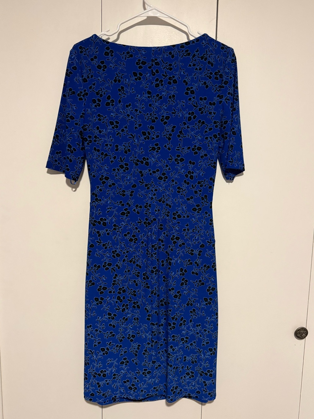 Ralph Lauren Blue Ocean Flower Print Sheath Dress Wrap 3/4 Sleeve SZ 8 - Picture 2 of 4